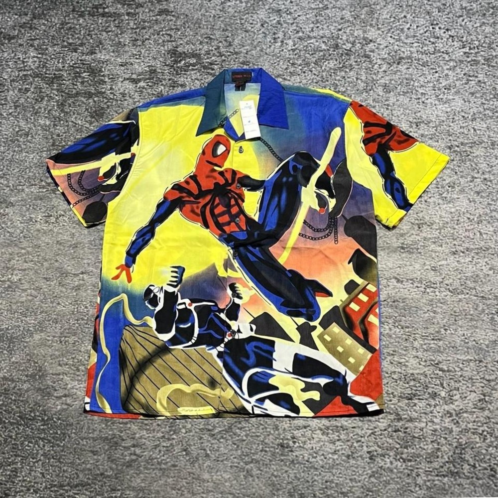 NEW Vintage Spider Man Button Down Shirt Mens Medium AOP Marvel Button Up Y2K